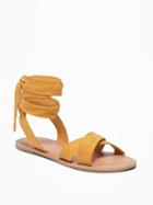 Old Navy Womens Sueded Ankle-tie Sandals For Women Mustard Size 9