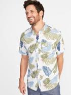 Old Navy Mens Slim-fit Linen-blend Shirt For Men Caspian Sea Blue Size Xxl