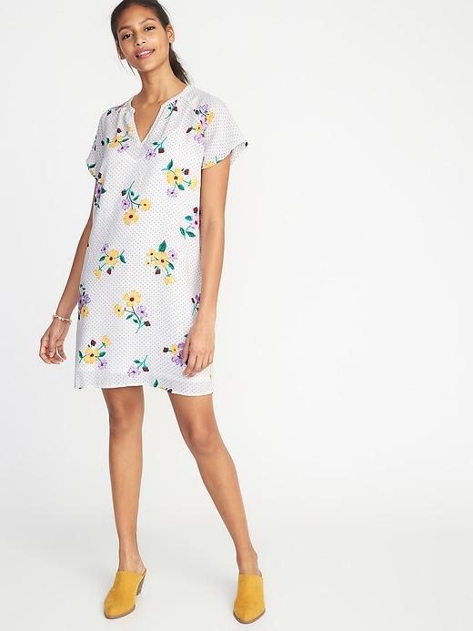 Old Navy Womens Floral-print Crepe Shift Dress For Women White Floral Size Xs