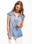 Old Navy Embroidered Tencel Swing Top For Women - Smith Wash