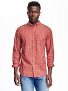 Old Navy Slim Fit Printed Chambray Shirt For Men - Red Chambray