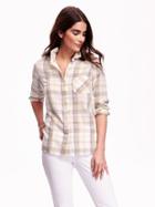 Old Navy Lightweight Plaid Shirt - Grey/yellow Plaid