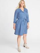 Old Navy Womens Plus-size Tie-belt Utility Shirt Dress Blue Fortune Size 2x