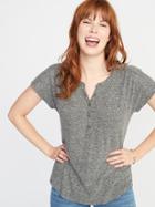 Linen-blend Dolman-sleeve Henley For Women