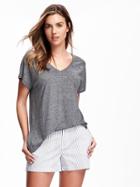 Old Navy V Neck Cocoon Tee For Women - Dark Charcoal Gray