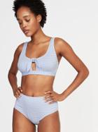 Seersucker-stripe Tie-front Bralette Swim Top For Women