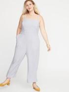Sleeveless Linen-blend Plus-size Cropped Jumpsuit