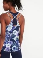 Old Navy Womens Strappy Floral-print Performance Tank For Women Blue Floral Size L
