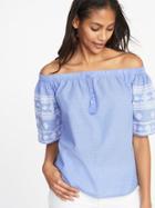 Old Navy Womens Off-the-shoulder Embroidered Top For Women Blue Size M