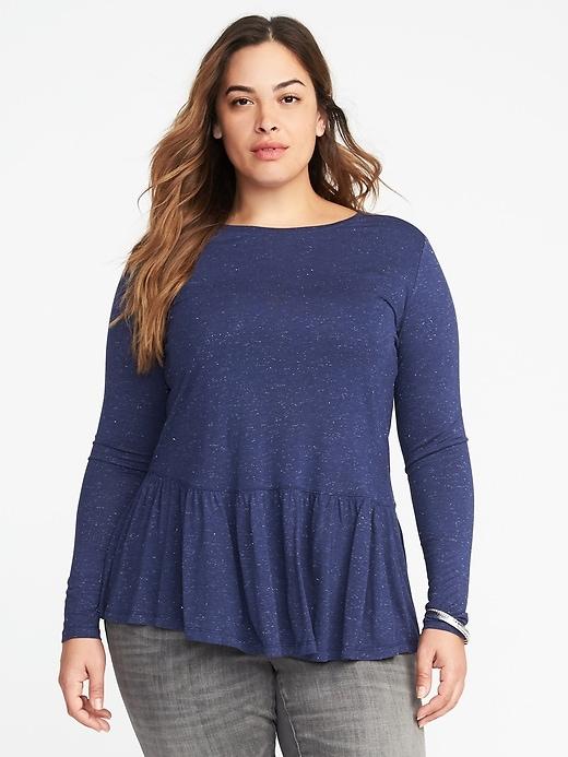 Old Navy Womens Relaxed Plus-size Peplum-hem Sparkle Top Lost At Sea Navy Size 2x