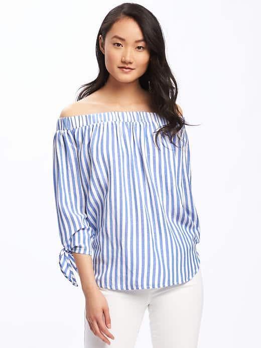 Old Navy Relaxed Off The Shoulder Striped Top For Women - Blue/white Stripe