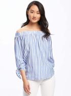 Old Navy Relaxed Off The Shoulder Striped Top For Women - Blue/white Stripe