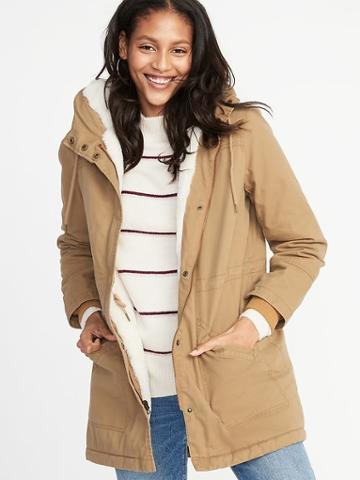 Old Navy Womens Hooded Utility Parka For Women Creme Caramel Size L
