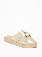 Knotted Metallic Faux-leather Espadrille Slide Sandals For Women