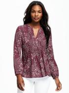 Old Navy Patterned Pintuck Swing Blouse For Women - Spilled Wine Print