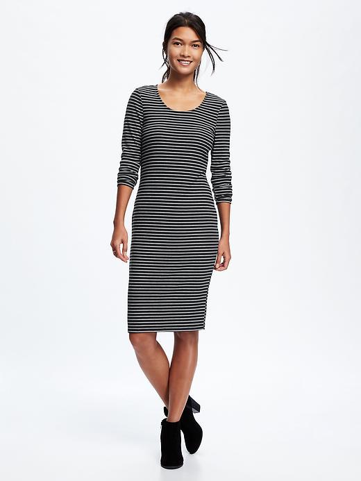 Old Navy Rib Knit Bodycon Dress For Women - Black Stripe Color 3