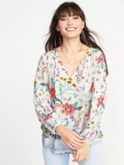 Old Navy Womens Relaxed Floral-printed Shirred Blouse For Women White Floral Size Xs