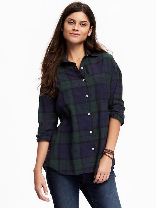 Old Navy Boyfriend Plaid Pocket Shirt For Women - Navy Windowpane
