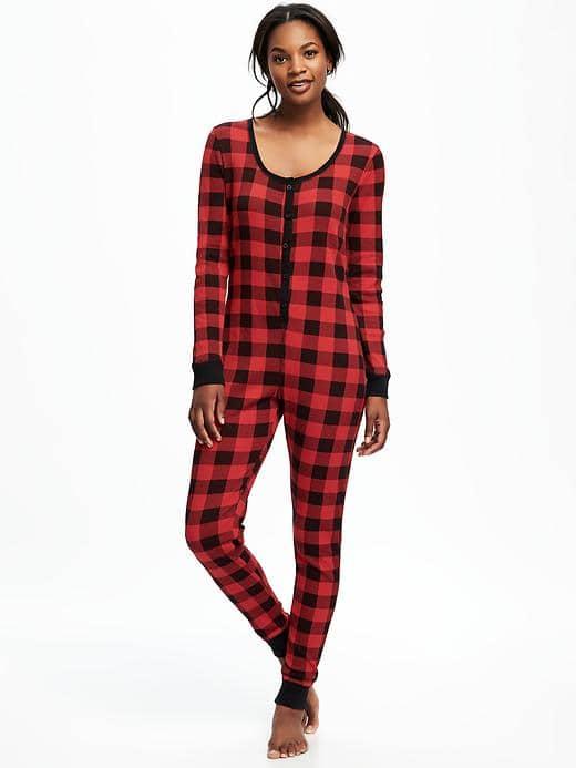 Old Navy Thermal Onesie For Women - Red Buffalo Plaid