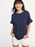 Old Navy Womens Ruffle-sleeve Slub-knit Top For Women Navy Dots Size L