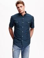 Old Navy Double Pocket Linen Blend Slim Fit Shirt For Men - Blue Linen