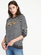 Old Navy Womens Logo-graphic Vintage Sweatshirt For Women O.n. New Black Stripe Size Xs