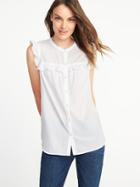Old Navy Womens Relaxed Button-front Ruffle-trim Top For Women Calla Lilies Size Xl