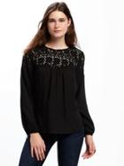 Old Navy Relaxed Lace Yoke Blouse For Women - Blackjack