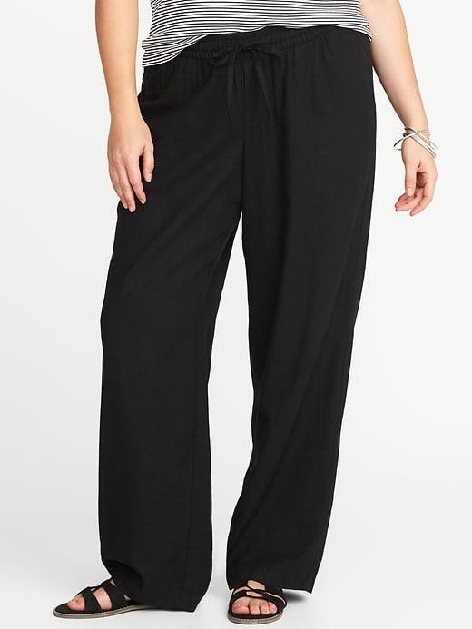 Old Navy Womens Plus-size Linen-blend Wide-leg Soft Pants Black Size 2x