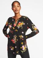 Old Navy Womens Floral-print Popover Tunic Shirt For Women Black Floral Size S