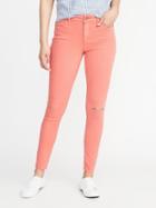 Old Navy Womens Mid-rise Pop-color Raw-edge Rockstar Ankle Jeans For Women Coral Pink Size 10