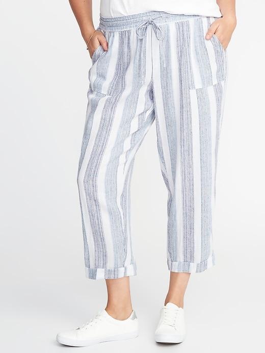 Old Navy Womens Striped Plus-size Linen-blend Cropped Soft Pants Blue Stripe Size 2x