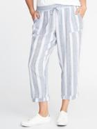 Old Navy Womens Striped Plus-size Linen-blend Cropped Soft Pants Blue Stripe Size 2x