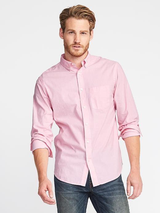 Old Navy Regular Fit Built In Flex Classic Shirt For Men - Apple Guava
