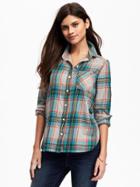 Old Navy Classic Flannel Shirt For Women - Gray Plaid