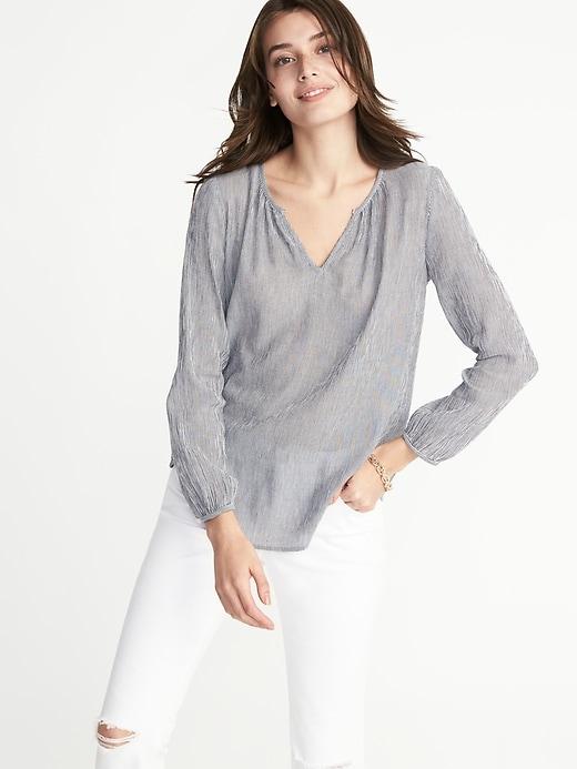 Old Navy Womens Relaxed Striped Crepe Blouse For Women Blue/white Stripe Size M