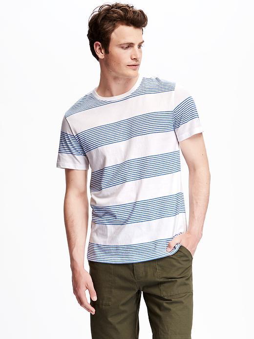 Old Navy Striped Crew Neck Tee For Men - Aqua Stone