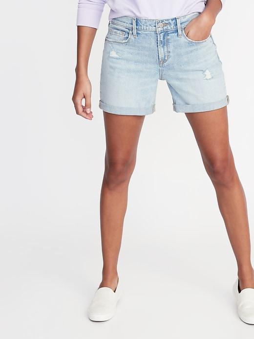Slim Distressed Denim Shorts For Women - 5-inch Inseam