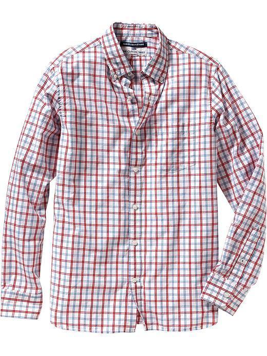 Mens Slim Fit Patterned Button Front Shirts Size L - White/red Plaid