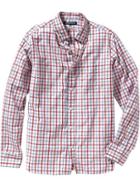 Mens Slim Fit Patterned Button Front Shirts Size L - White/red Plaid