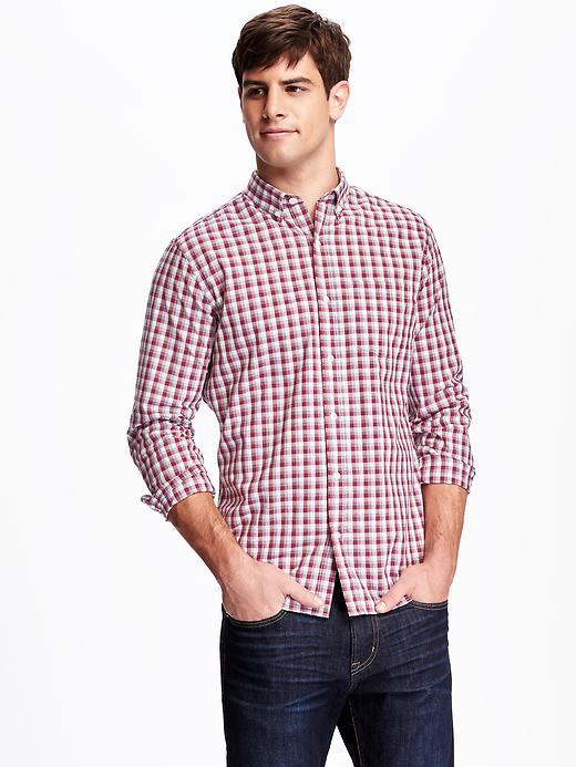 Old Navy Slim Fit Heathered Plaid Shirt For Men - Berry Nice