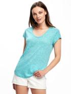 Old Navy Relaxed Linen Blend Curved Hem Tee For Women - Teal We Meet