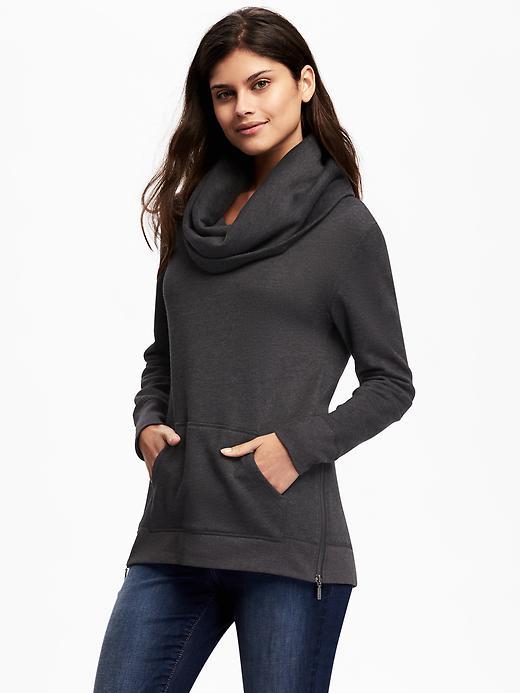 Old Navy Loose Fit Cowl Neck Fleece Tunic For Women - Dark Charcoal Gray