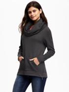 Old Navy Loose Fit Cowl Neck Fleece Tunic For Women - Dark Charcoal Gray