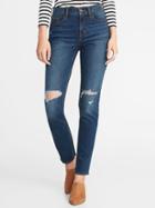 Old Navy Womens Mid-rise Distressed Straight Jeans For Women Dark Destroyed Size 10