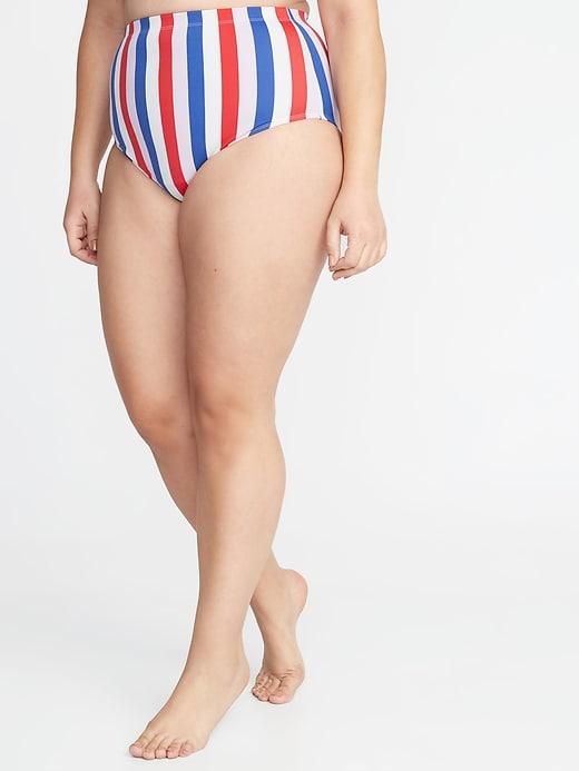High-rise Secret-slim Multi-stripe Plus-size Swim Bottoms