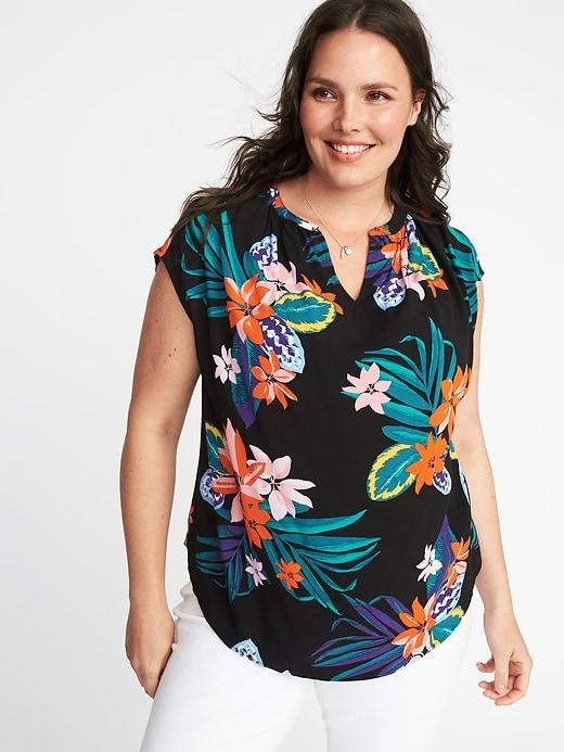 Old Navy Womens Plus-size Split-neck Cocoon Top Black Floral Size 3x