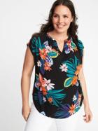 Old Navy Womens Plus-size Split-neck Cocoon Top Black Floral Size 3x