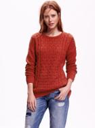 Old Navy Womens Cocoon Cable Knit Sweater Size L - Red Saffron