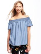 Old Navy Relaxed Off Shoulder Swing Top For Women - Light Wash